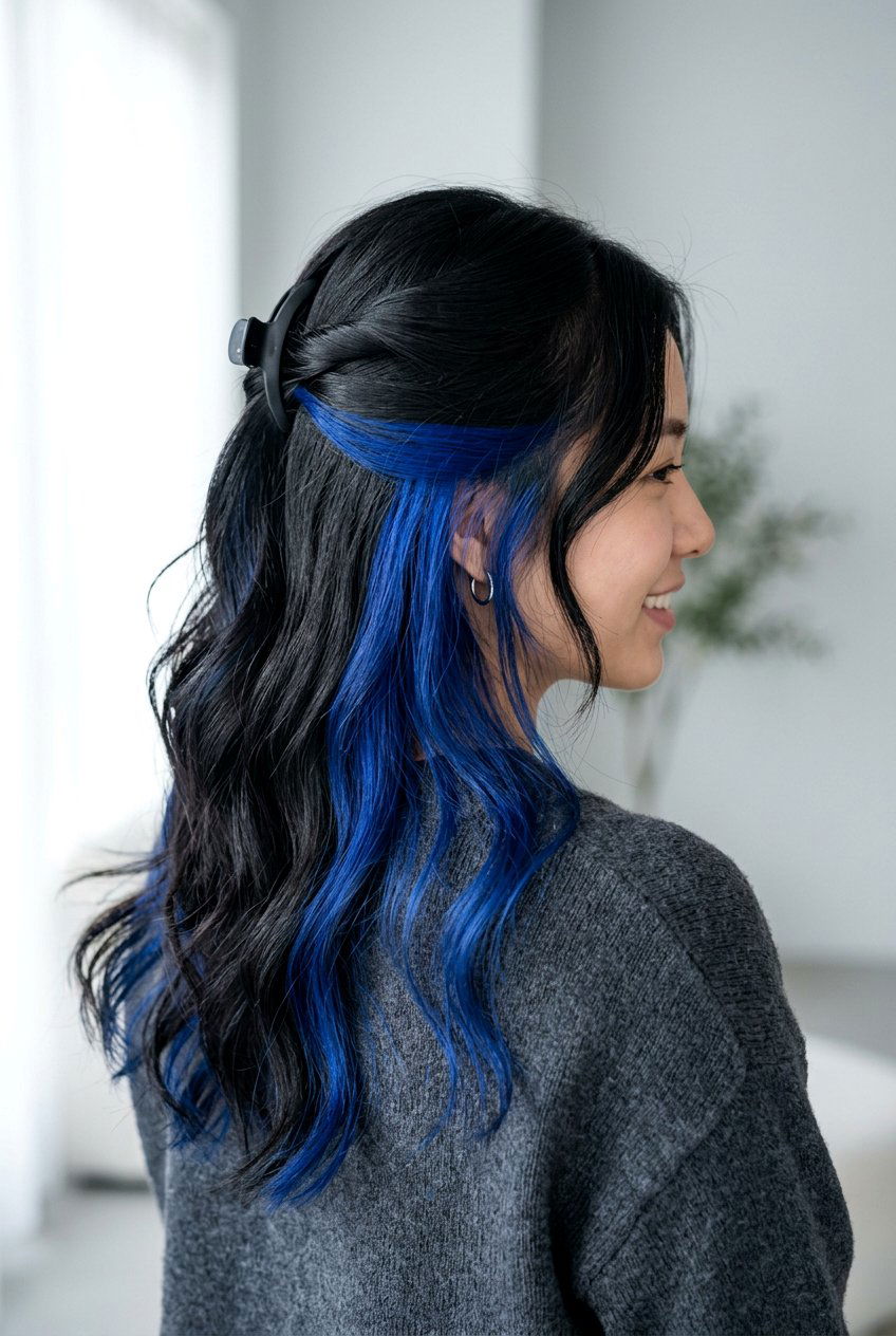 Blue peekaboo highlights black hair - 20 black hair with blue highlights - 20 black hair with blue highlights