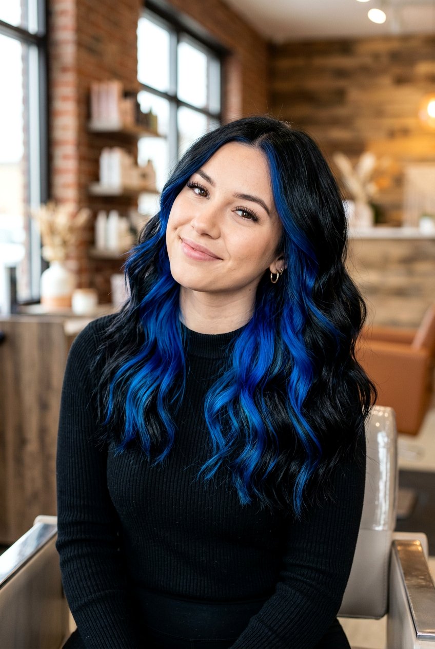 Blue peekaboo on black hair - 20 peekaboo hair color - 20 peekaboo hair color