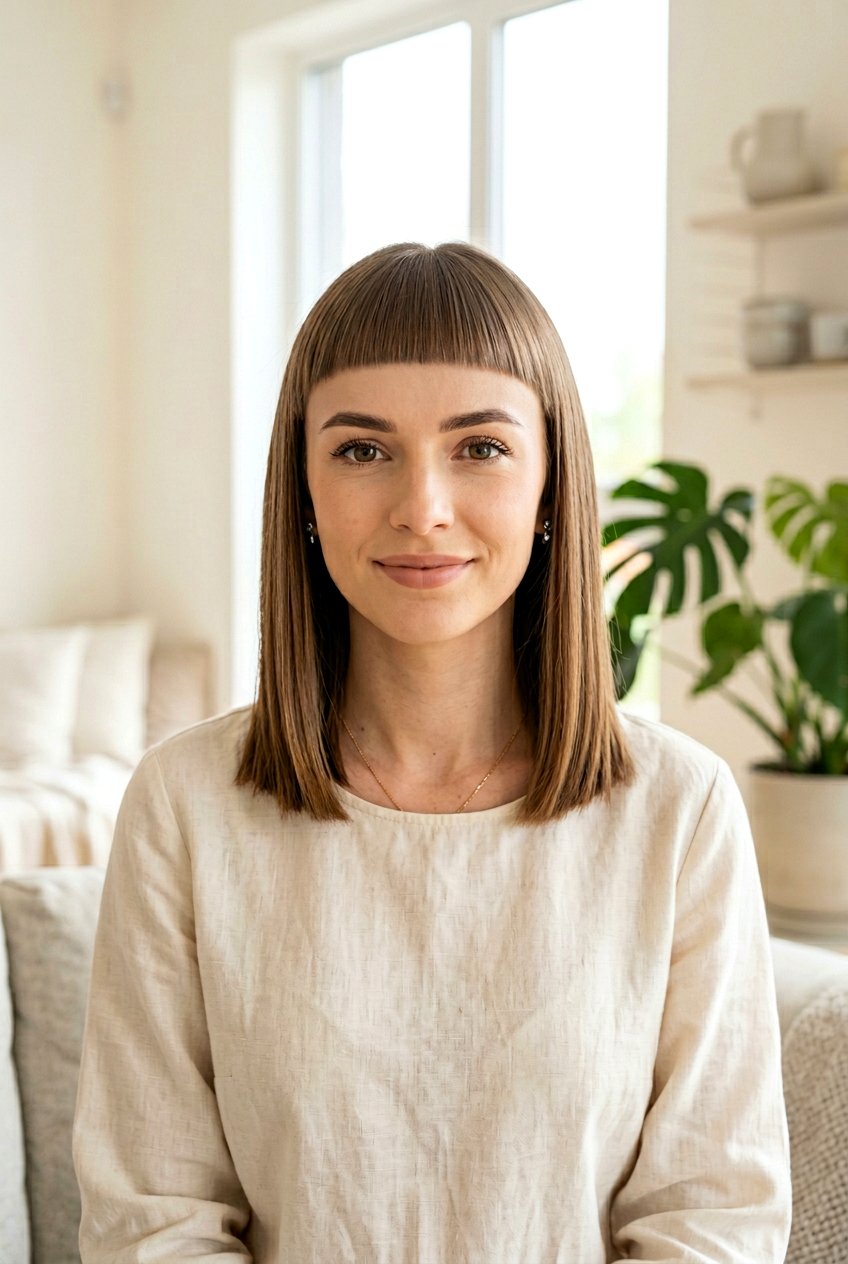 Blunt Baby Bangs Lob - 20 baby bangs haircut for women - 20 baby bangs haircut for women