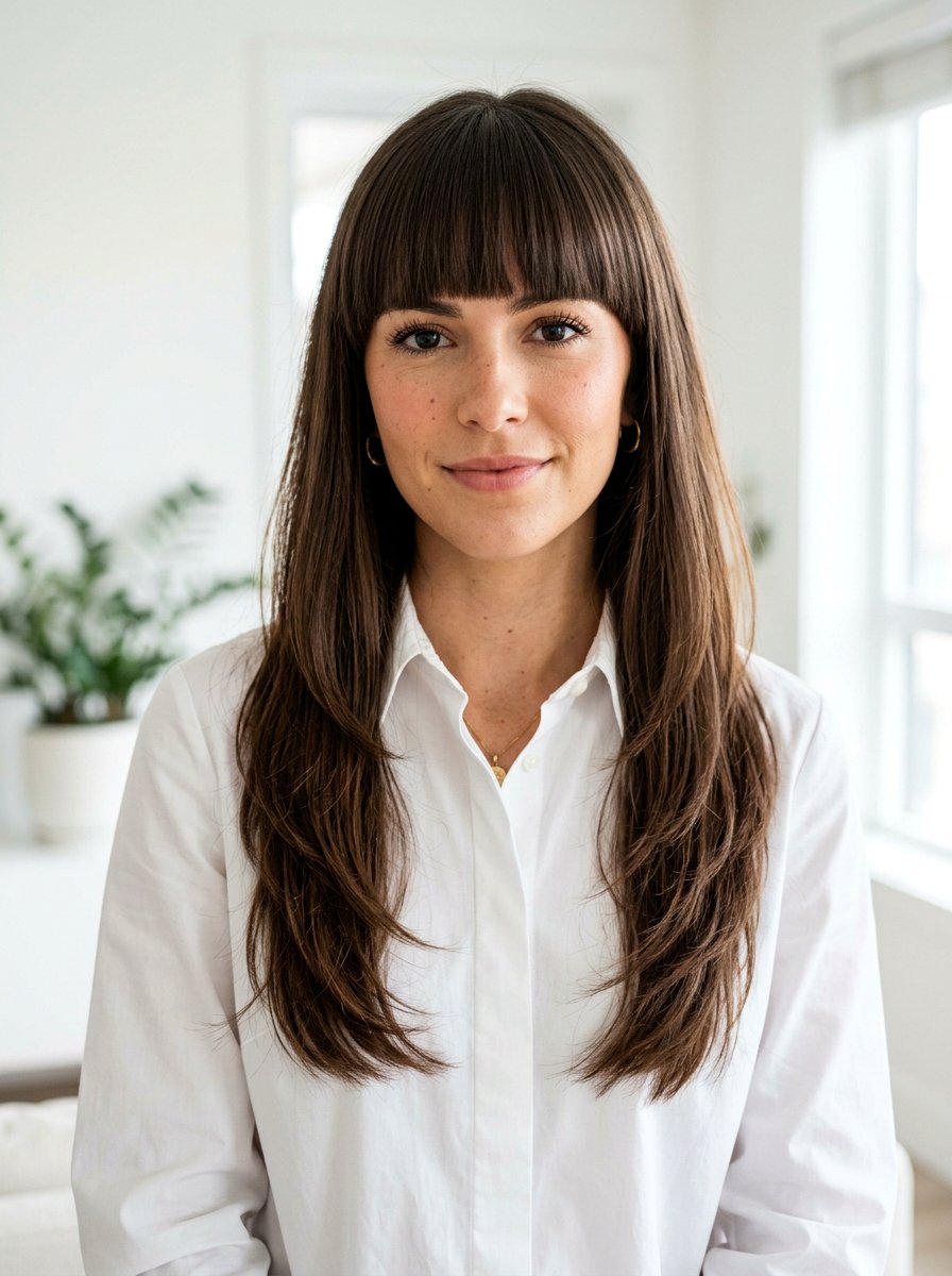 Blunt Bangs - 20 flattering haircut for oblong face women - 20 flattering haircut for oblong face women