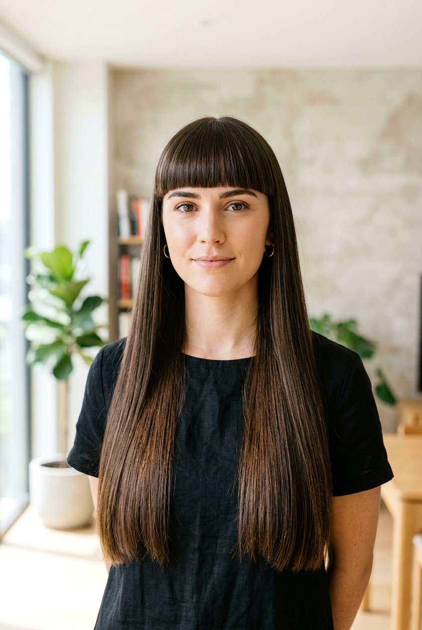 Blunt Bangs Haircut - 20 long hairstyles for fine hair - 20 long hairstyles for fine hair