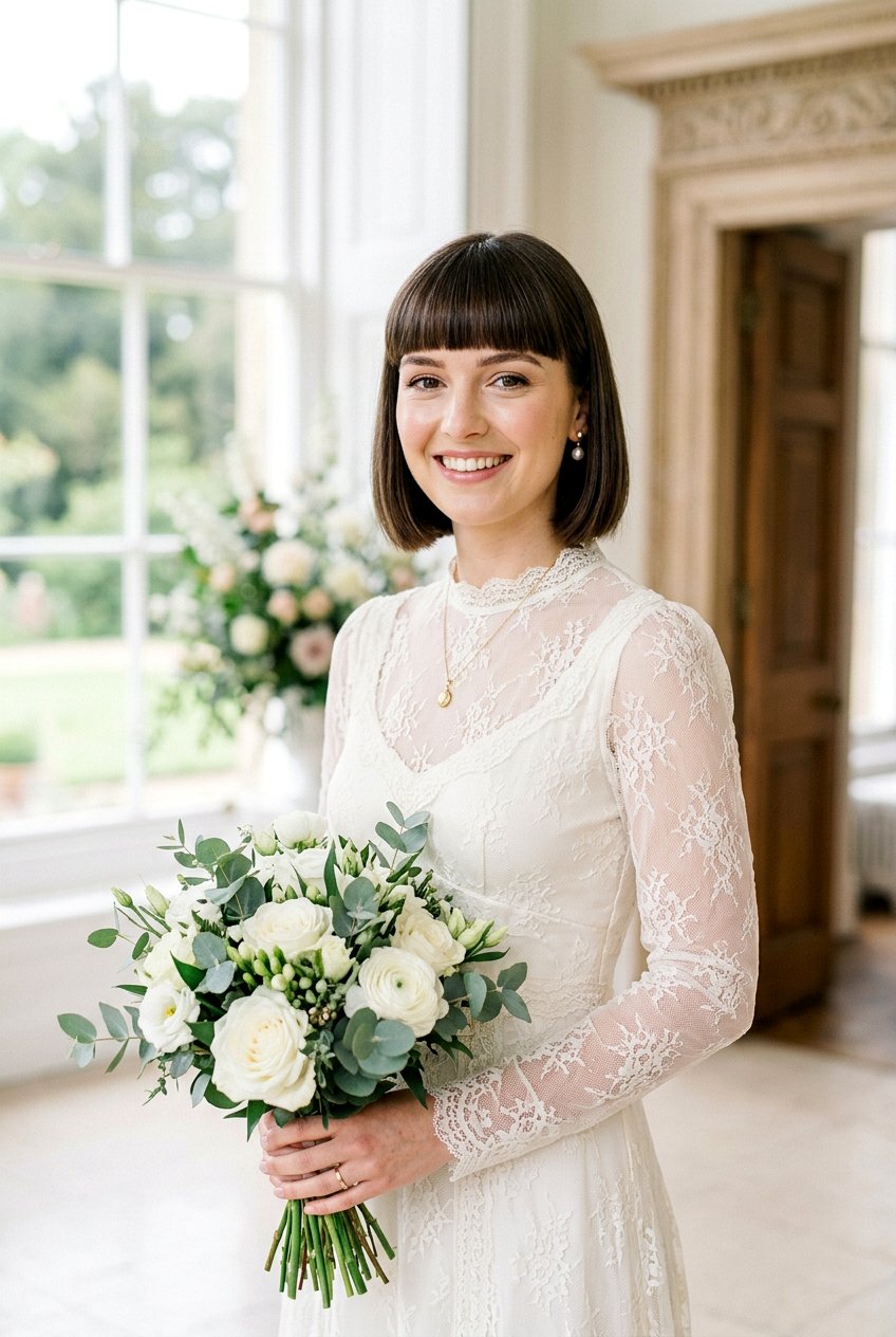 Blunt Bangs With Bob Haircut - 20 bridal hairstyle for women with bangs - 20 bridal hairstyle for women with bangs