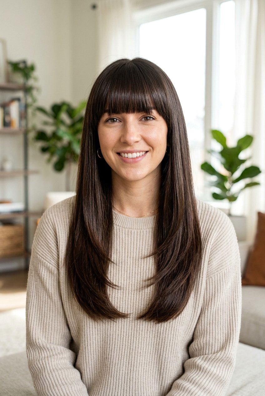 Blunt Bangs With Long Straight Layers - 20 blunt bangs for straight hair - 20 blunt bangs for straight hair