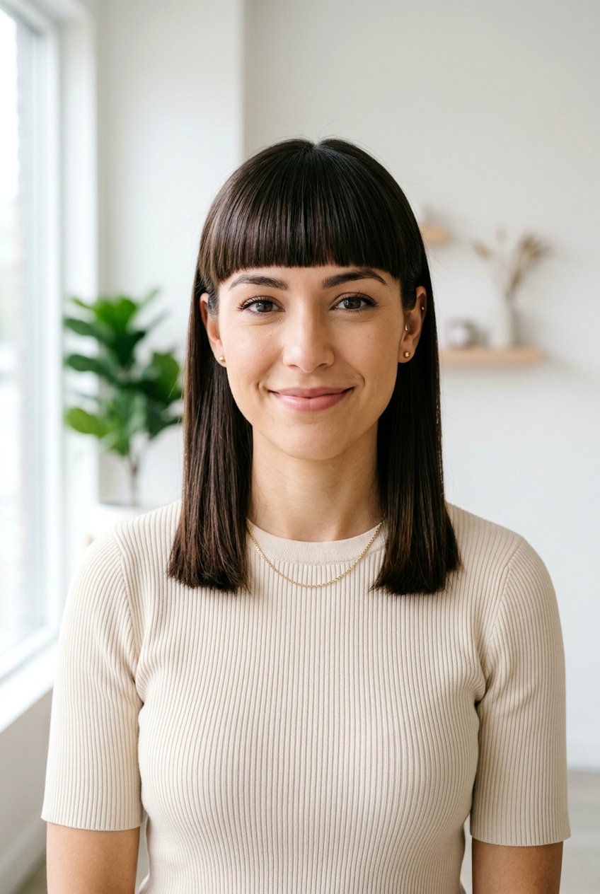 Blunt Bangs With Straight Collarbone Cut - 20 blunt bangs for straight hair - 20 blunt bangs for straight hair