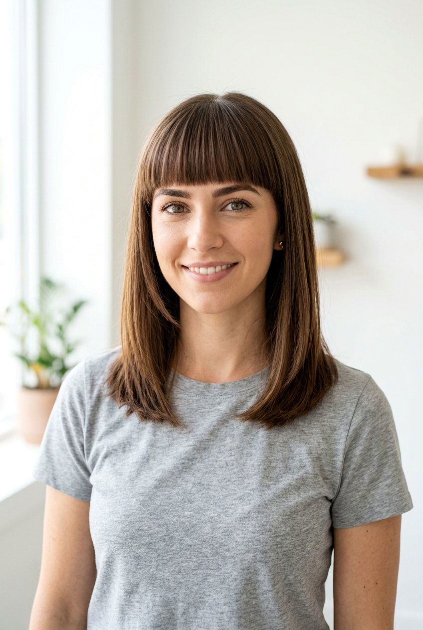 Blunt Bangs With Straight Face Framing Layers - 20 blunt bangs for straight hair - 20 blunt bangs for straight hair