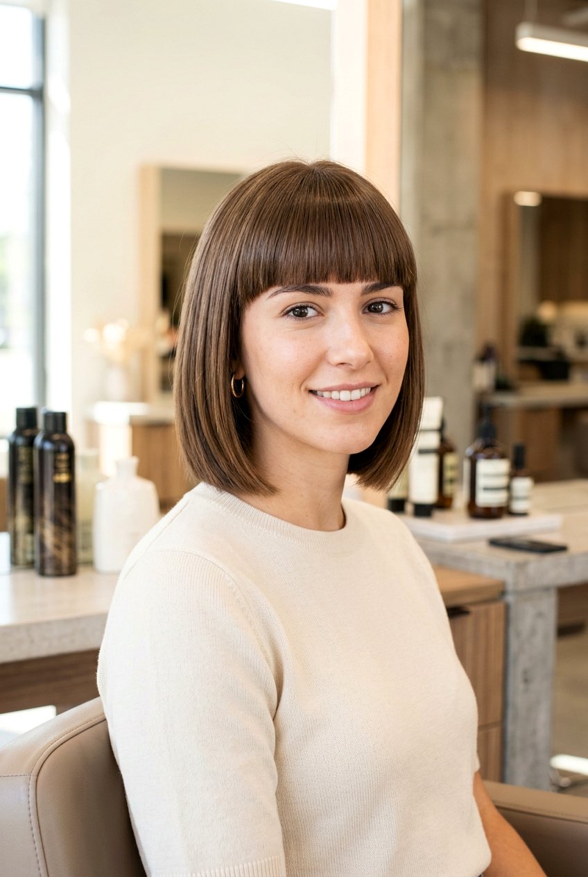 Blunt Bangs With Straight Layered Bob - 20 blunt bangs for straight hair - 20 blunt bangs for straight hair