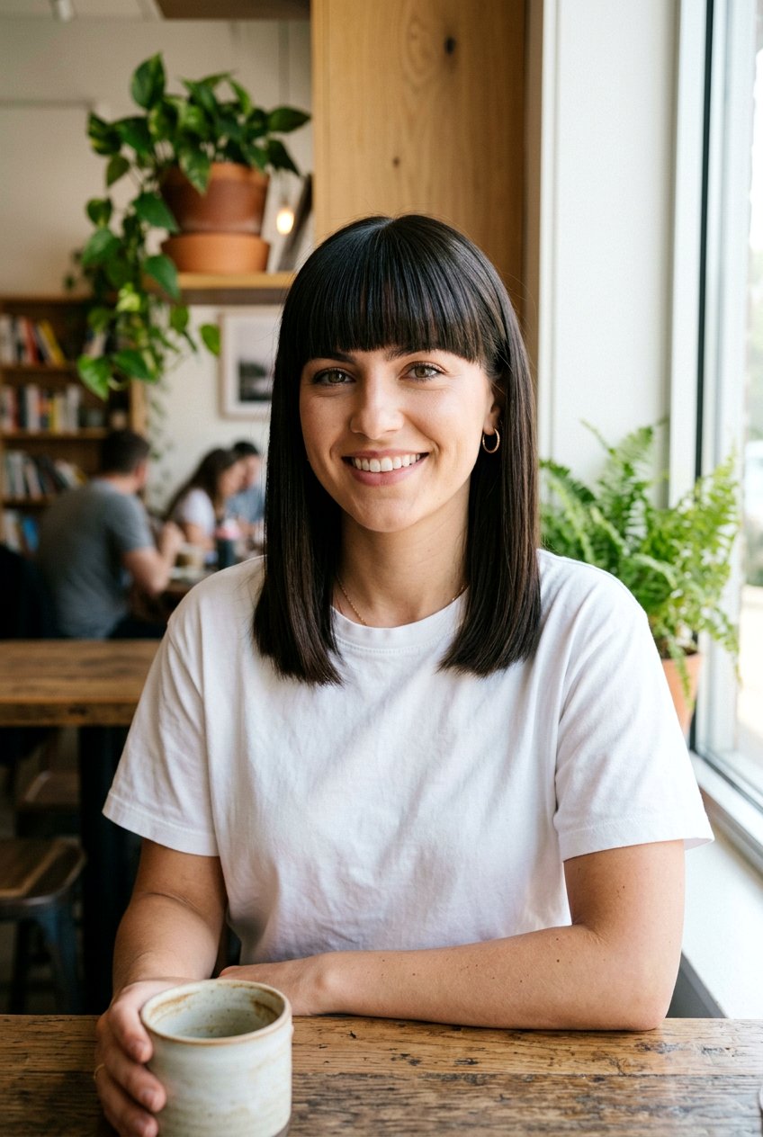 Blunt Bangs With Straight Mid Length Cut - 20 blunt bangs for straight hair - 20 blunt bangs for straight hair