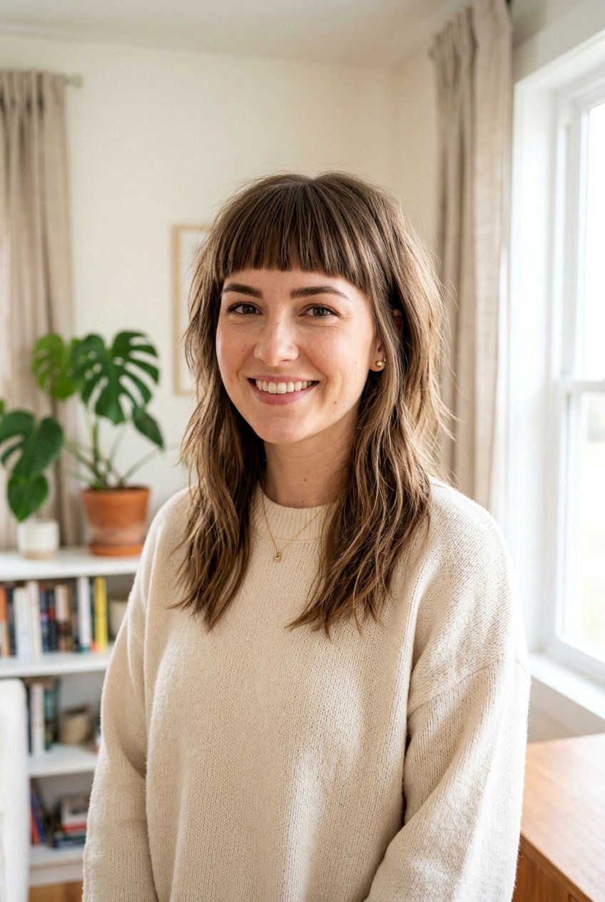 Blunt Bangs With Straight Shag Cut - 20 blunt bangs for straight hair - 20 blunt bangs for straight hair