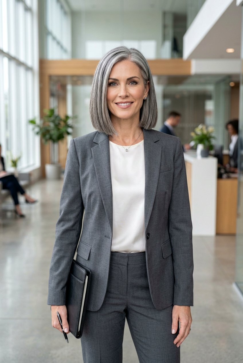 Blunt Bob Gray Blending Highlights - 20 gray blending bob with highlights - 20 gray blending bob with highlights