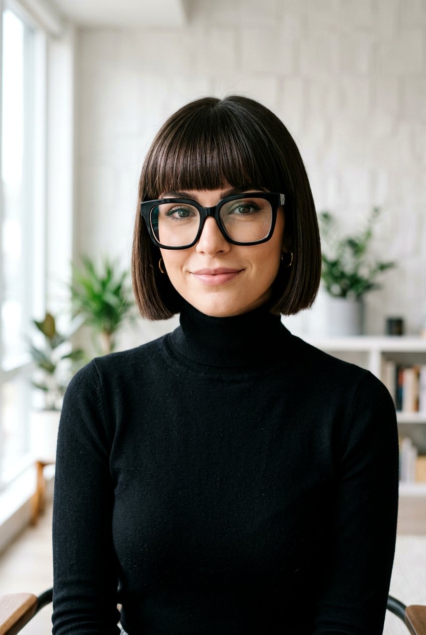 Blunt Bob With Bangs - 20 hairstyles for women with glasses over 50 - 20 hairstyles for women with glasses over 50