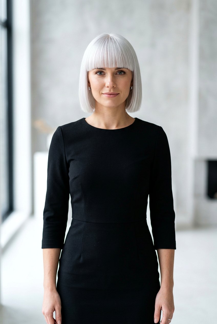 Blunt Bob With Bangs - 20 wedding guest hairstyle for naturally gray hair - 20 wedding guest hairstyle for naturally gray hair