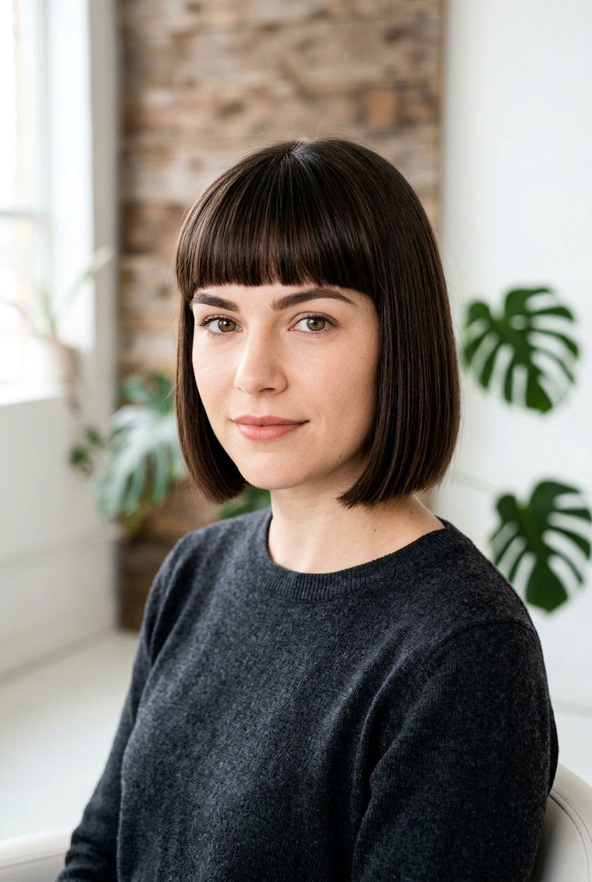 Blunt Bob With Bangs - 20 short haircuts for thick hair - 20 short haircuts for thick hair