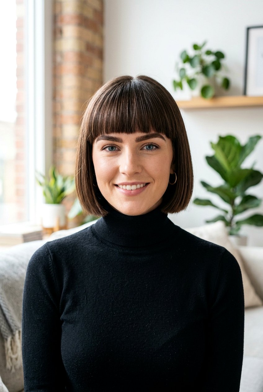 Blunt Bob With Bangs - 20 haircut for postpartum regrowth - 20 haircut for postpartum regrowth