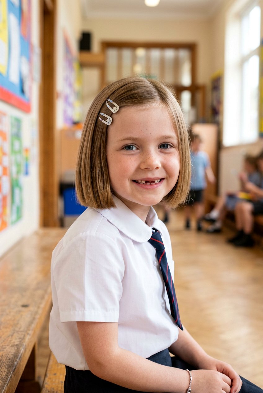 Blunt Bob With Barrettes - 20 neat school hairstyle for little girls - 20 neat school hairstyle for little girls