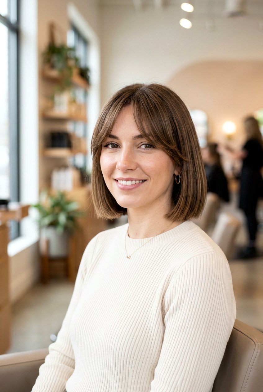 Blunt Bob With Curtain Bangs - 20 hairstyles for chubby faces - 20 hairstyles for chubby faces