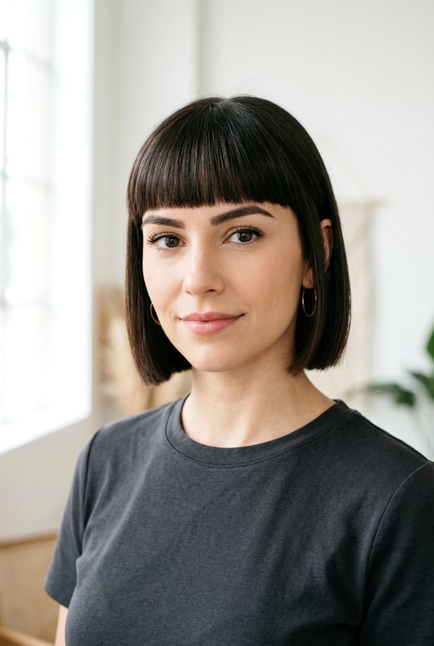 Blunt Bob With Fringe - 20 haircuts for heart shaped face - 20 haircuts for heart shaped face