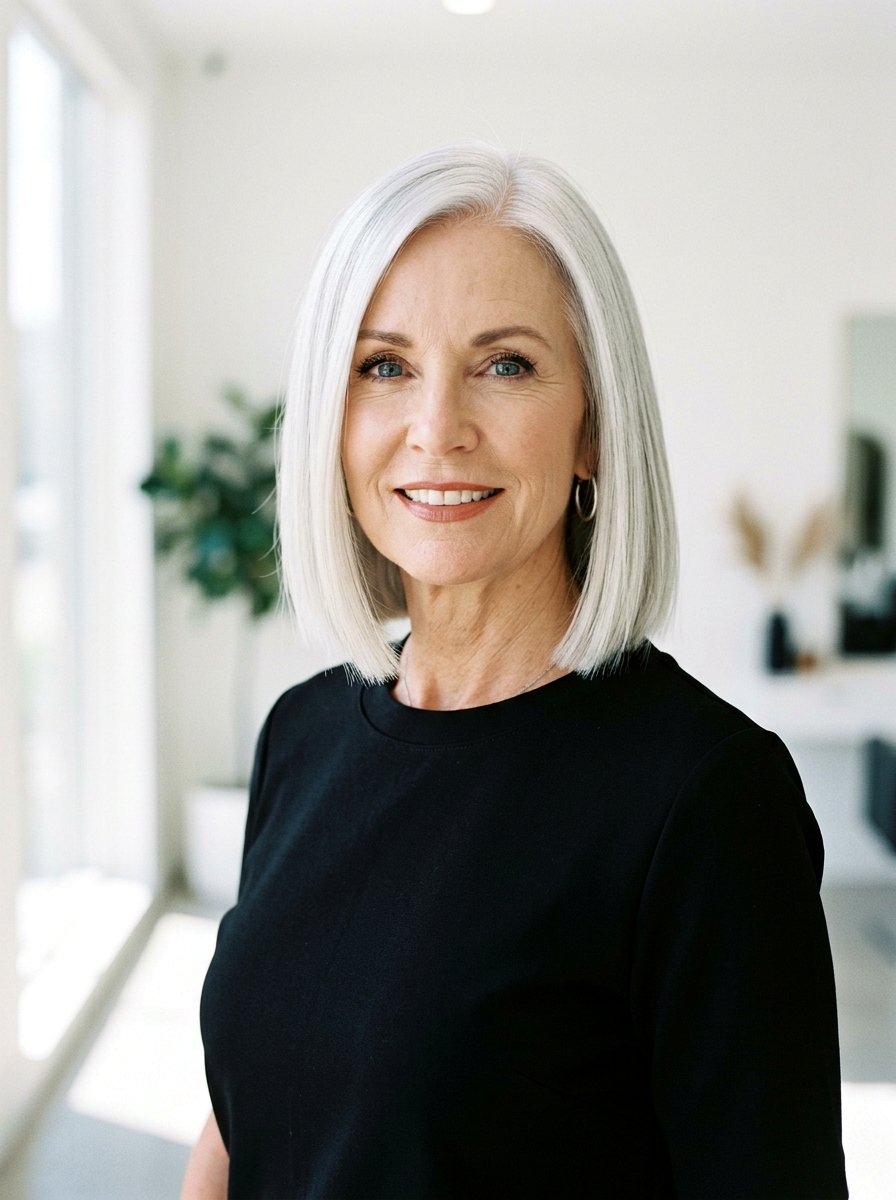 Blunt Bob With Icy Silver Toner - 20 soft layered bob for women over 50 - 20 soft layered bob for women over 50
