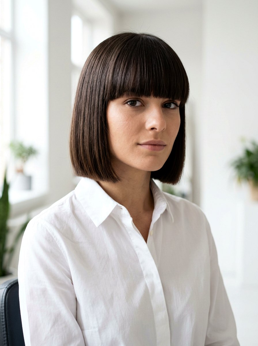 Blunt Bob With Straight Bangs - 20 office hairstyle for women with bangs - 20 office hairstyle for women with bangs