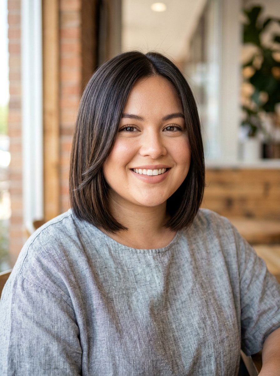 Blunt Bob with Face Framing Layers for Round Face - 20 short haircut for round chubby face women - 20 short haircut for round chubby face women