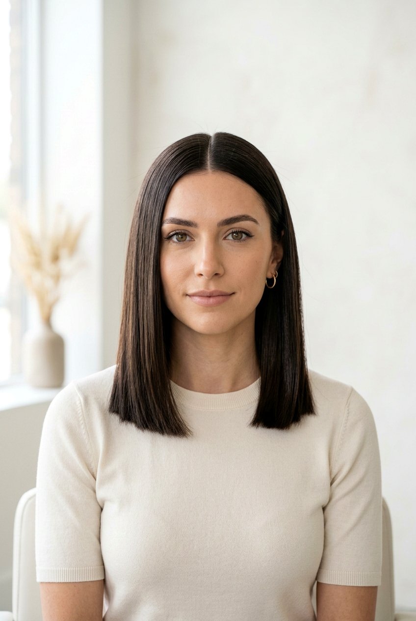 Blunt Cut Lob with Middle Part - 20 minimalist haircuts for women - 20 minimalist haircuts for women