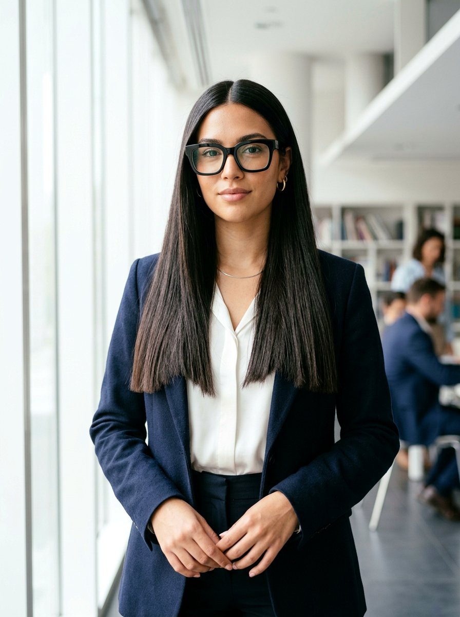 Blunt Cut Long Hair - 20 interview hairstyle with glasses - 20 interview hairstyle with glasses
