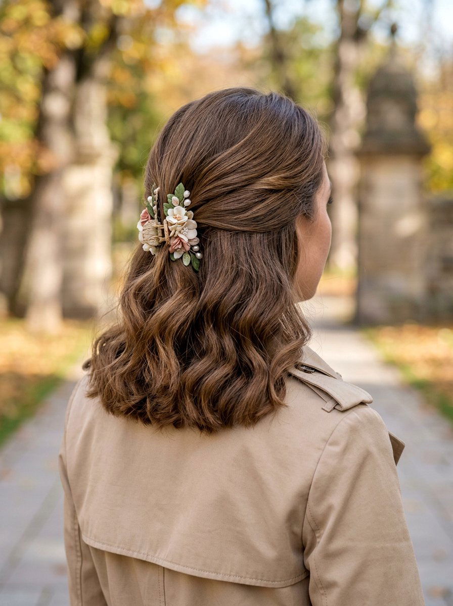 Blunt Cut Soft Waves With Floral Claw Clip - 20 soft waves with flower clips - 20 soft waves with flower clips