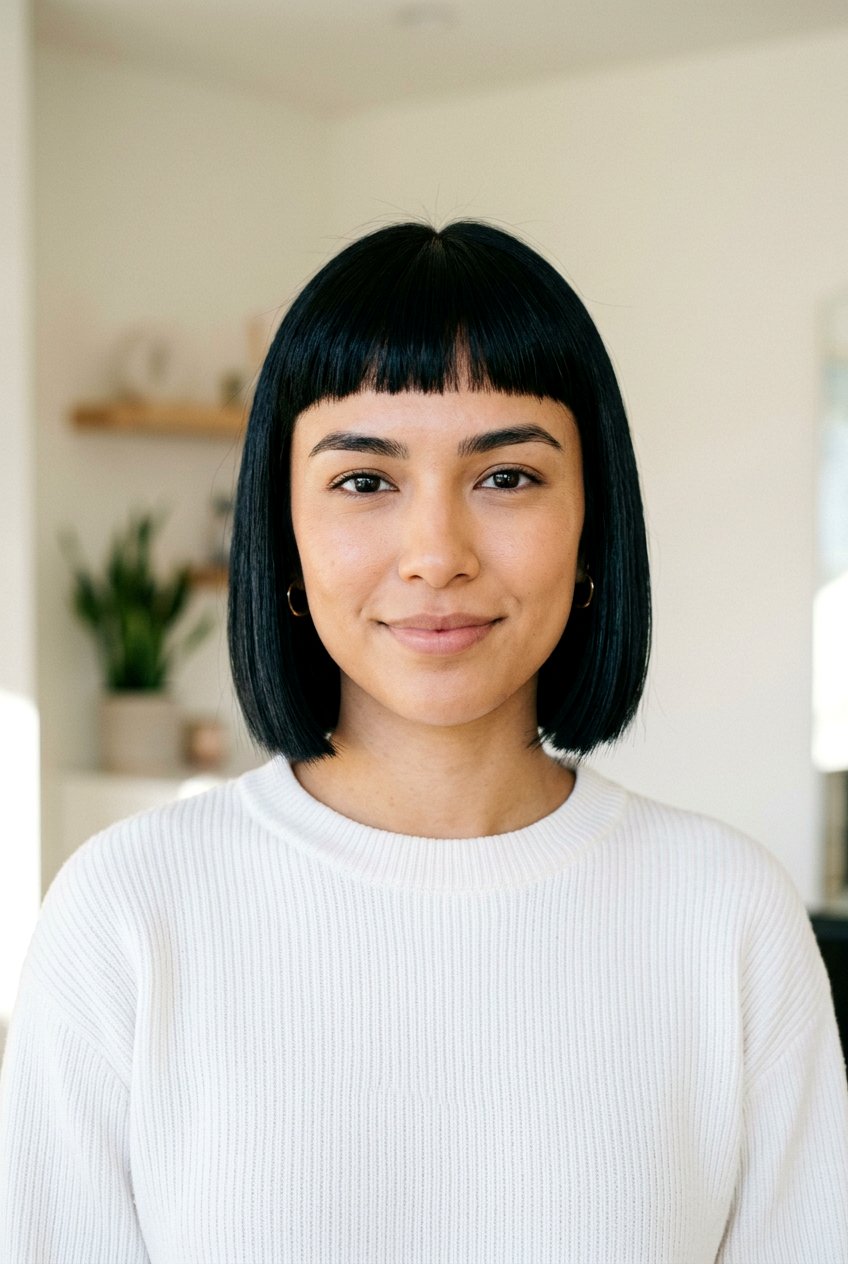 Blunt Cut With Baby Bangs - 20 classic blunt cut for straight hair - 20 classic blunt cut for straight hair