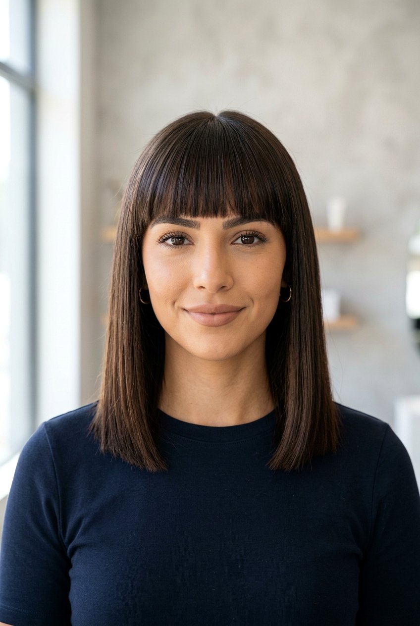 Blunt Cut With Bangs - 20 medium hairstyles for thin hair - 20 medium hairstyles for thin hair