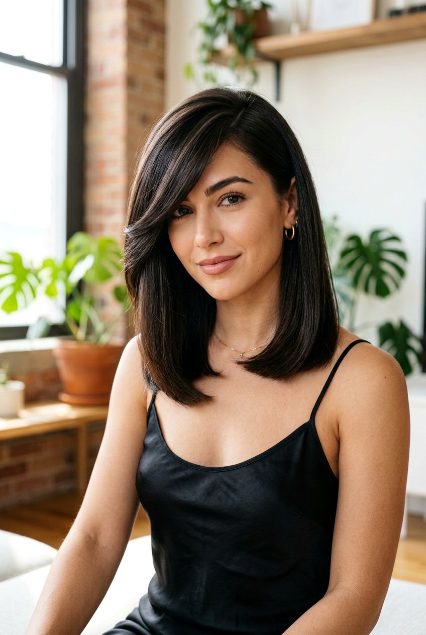 Blunt Cut With Deep Side Part - 20 blunt shoulder length haircut for fine hair - 20 blunt shoulder length haircut for fine hair