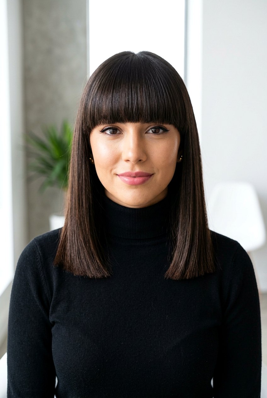 Blunt Cut With Fringe - 20 haircuts for oval face shape - 20 haircuts for oval face shape