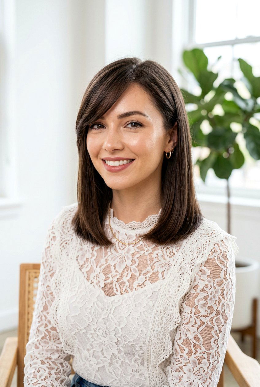 Blunt Cut With Side Swept Bangs - 20 blunt shoulder length haircut for fine hair - 20 blunt shoulder length haircut for fine hair