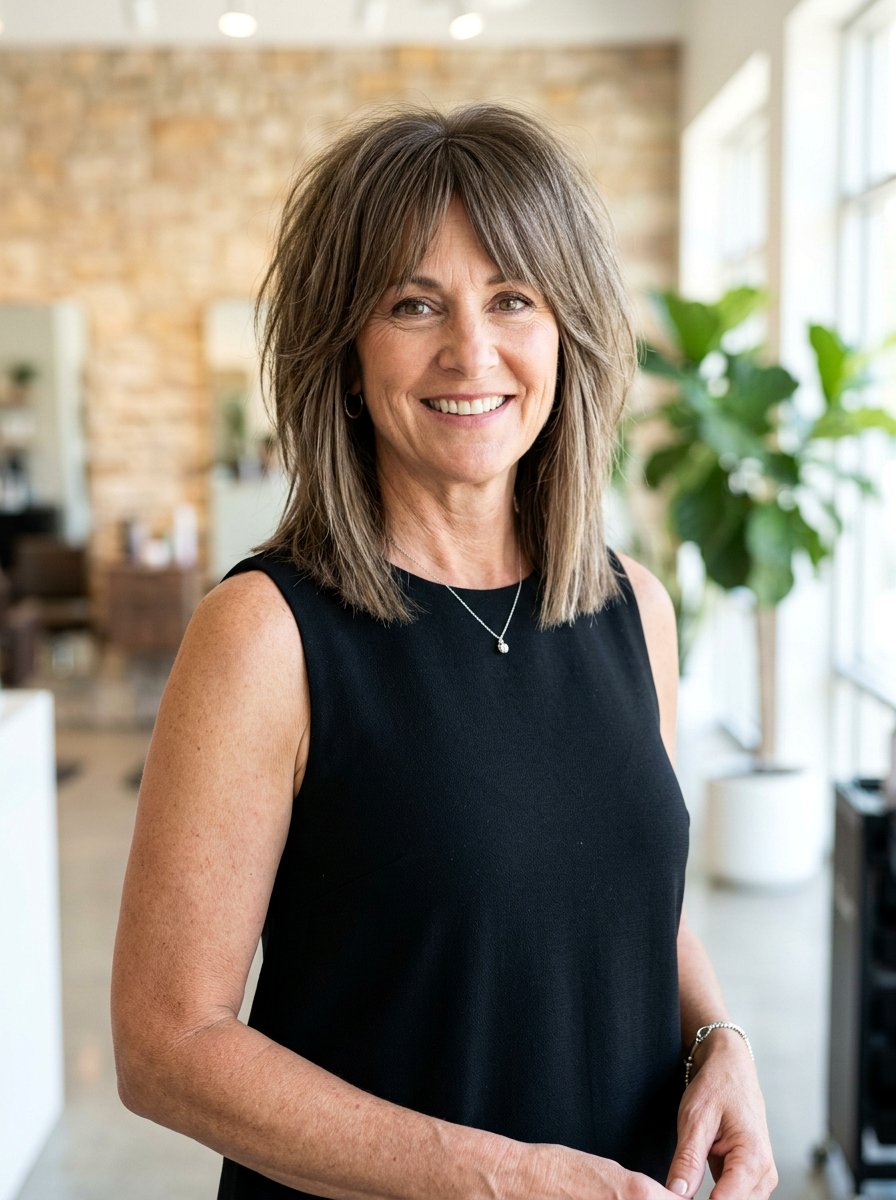 Blunt End Shag - 20 shoulder length shag for women over 50 - 20 shoulder length shag for women over 50