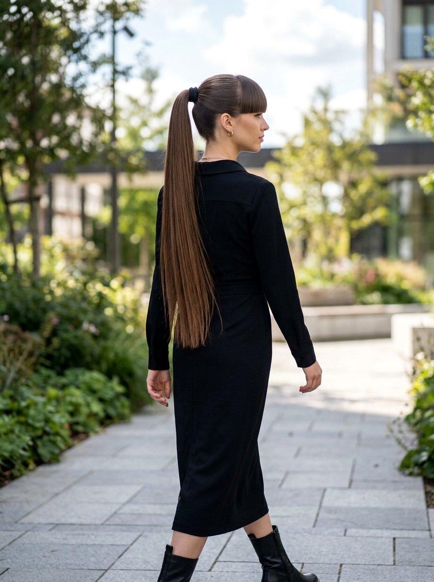 Blunt Fringe Long Straight Ponytail - 20 soft goth ponytail hairstyle - 20 soft goth ponytail hairstyle