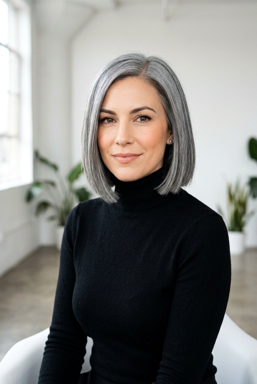 Blunt Gray Bob With Internal Layers - 20 gray bob with layers for older women - 20 gray bob with layers for older women