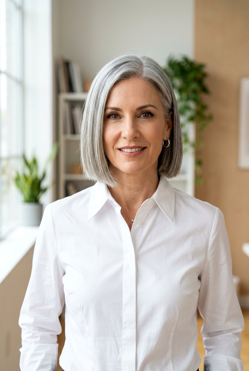 Blunt Gray Bob for Sharp Style - 20 mom low maintenance gray bob - 20 mom low maintenance gray bob