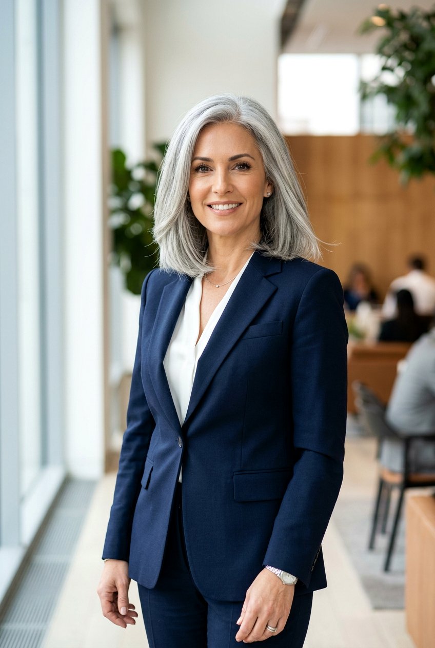 Blunt Gray Cut With Surface Layers - 20 gentle layers for naturally gray hair - 20 gentle layers for naturally gray hair