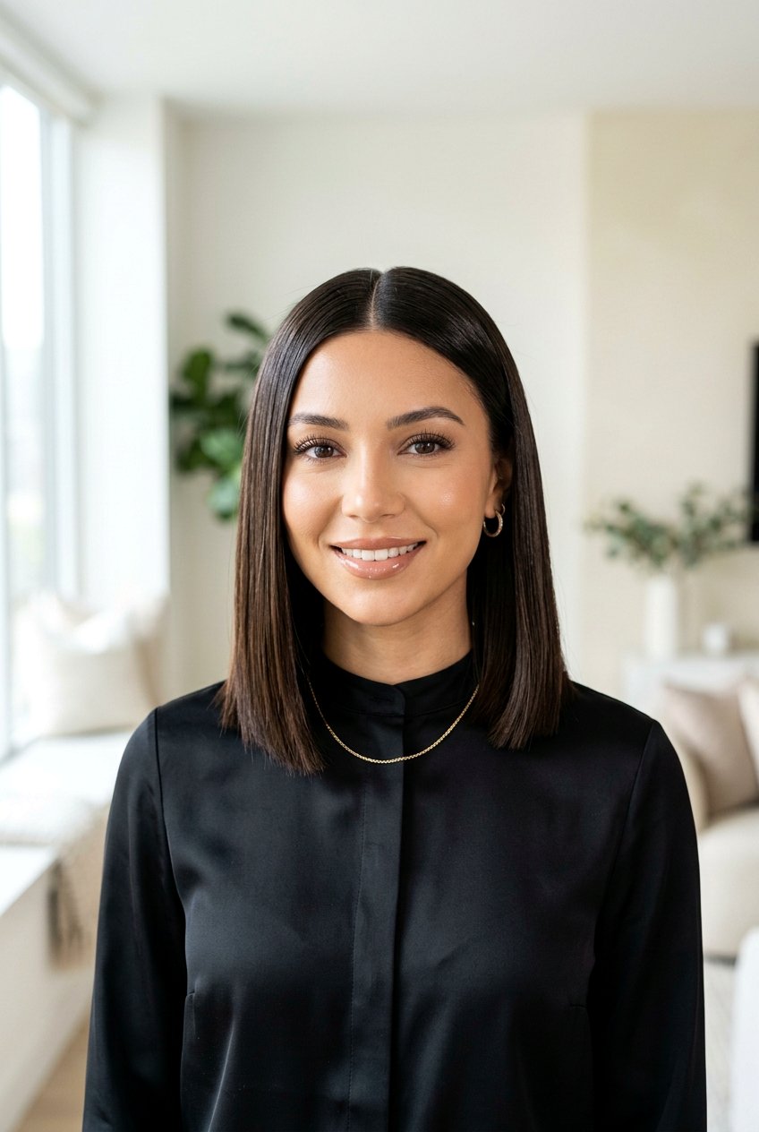 Blunt Lob With Center Part And Glass Hair Finish - 20 blunt lob with center part - 20 blunt lob with center part