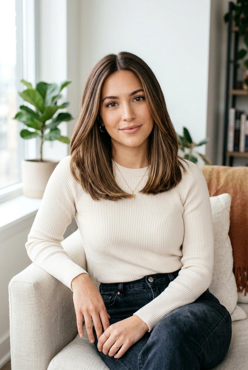 Blunt Lob With Center Part And Subtle Highlights - 20 blunt lob with center part - 20 blunt lob with center part