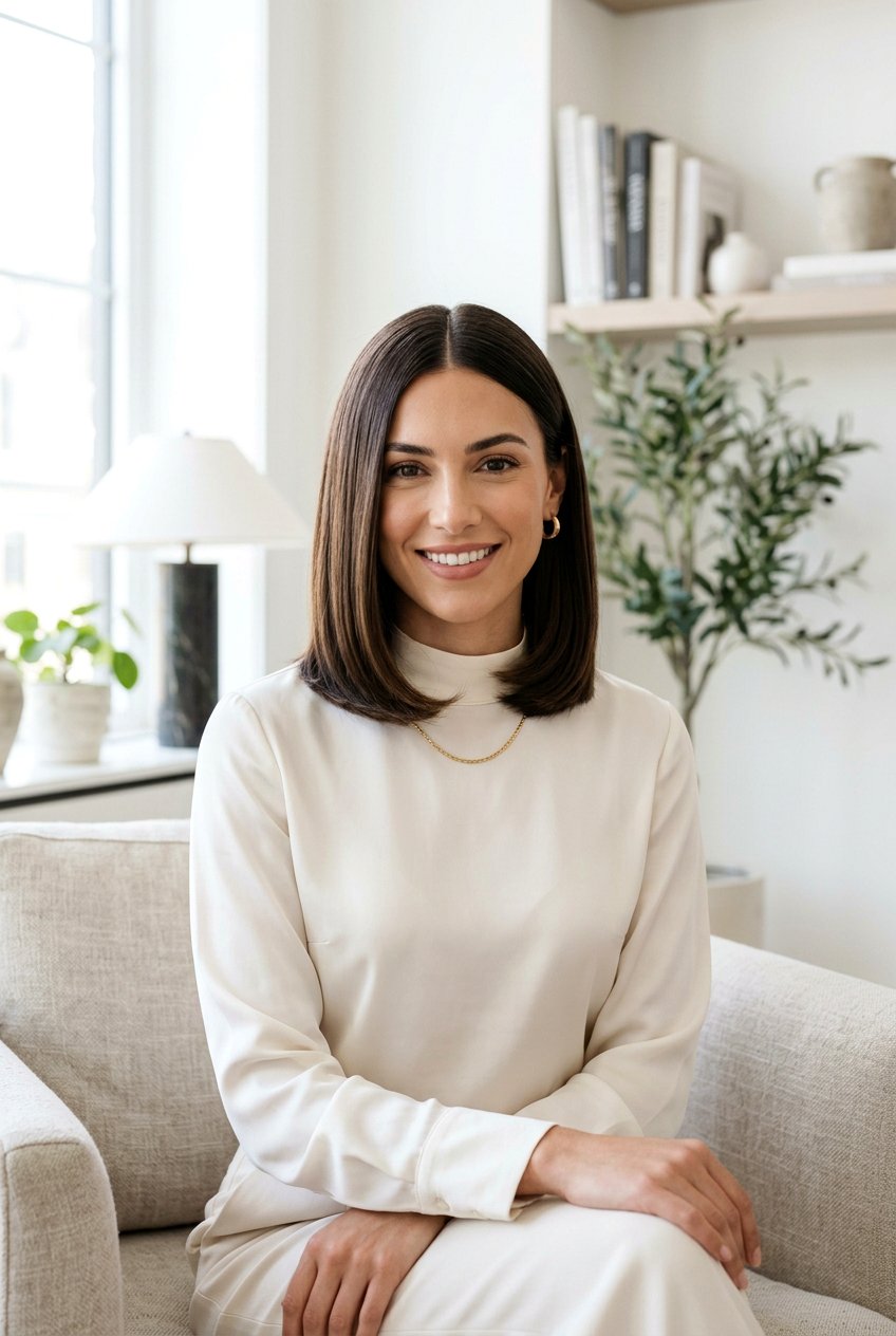 Blunt Lob With Center Part And Tucked Ends Styling - 20 blunt lob with center part - 20 blunt lob with center part