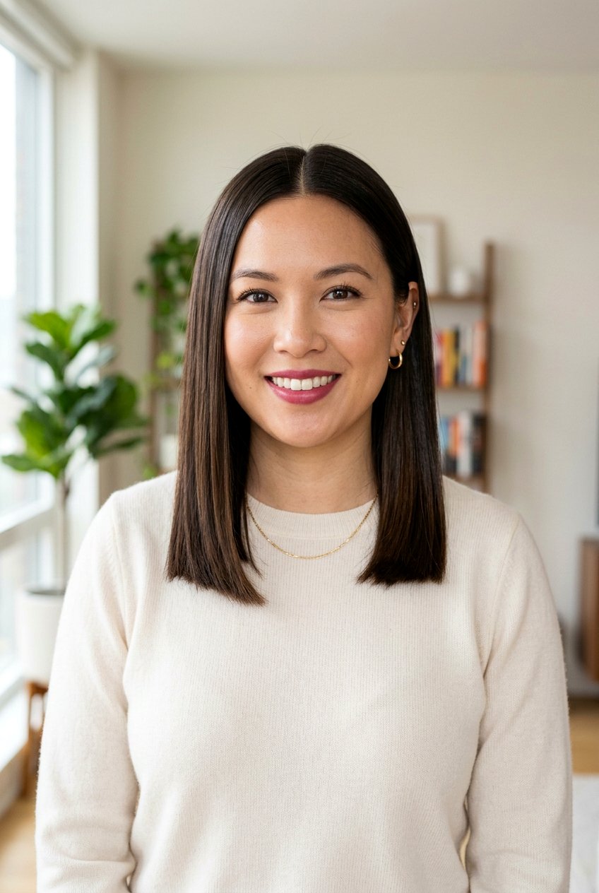 Blunt Lob With Center Part For Round Face - 20 blunt lob with center part - 20 blunt lob with center part