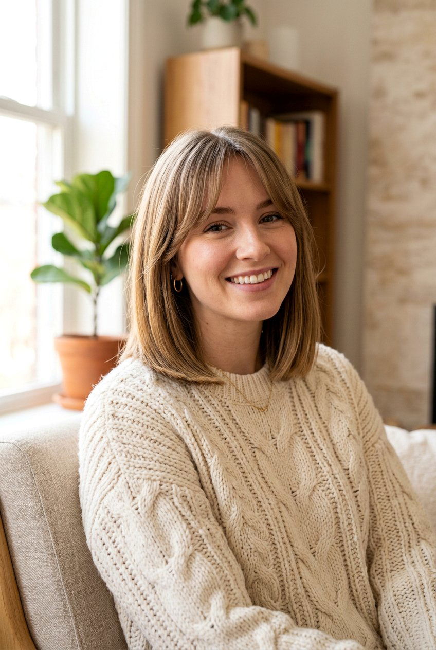 Blunt Lob With Curtain Bangs - 20 blunt shoulder length haircut for fine hair - 20 blunt shoulder length haircut for fine hair