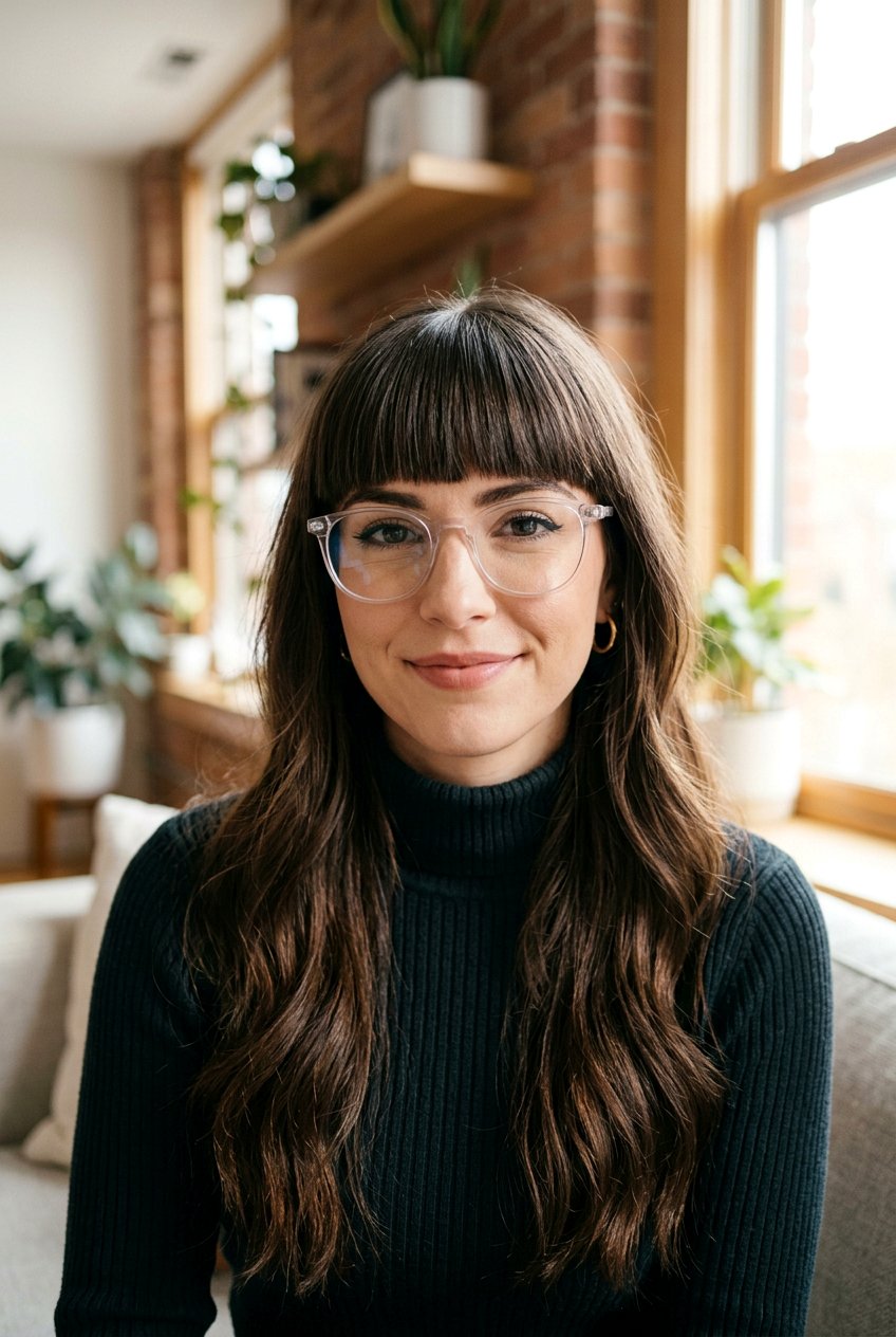 Blunt Long Bangs - 20 long bangs for women with glasses - 20 long bangs for women with glasses