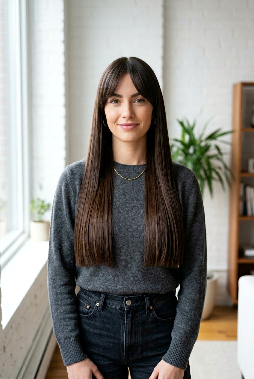 Blunt Long Hair With Center Part Bangs - 20 blunt long haircut with bangs - 20 blunt long haircut with bangs