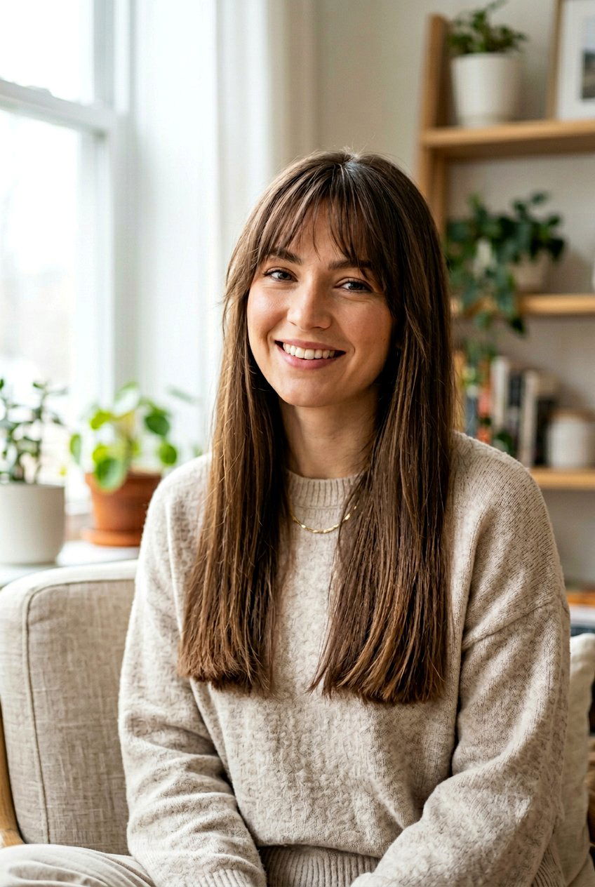 Blunt Long Hair With Feathered Bangs - 20 blunt long haircut with bangs