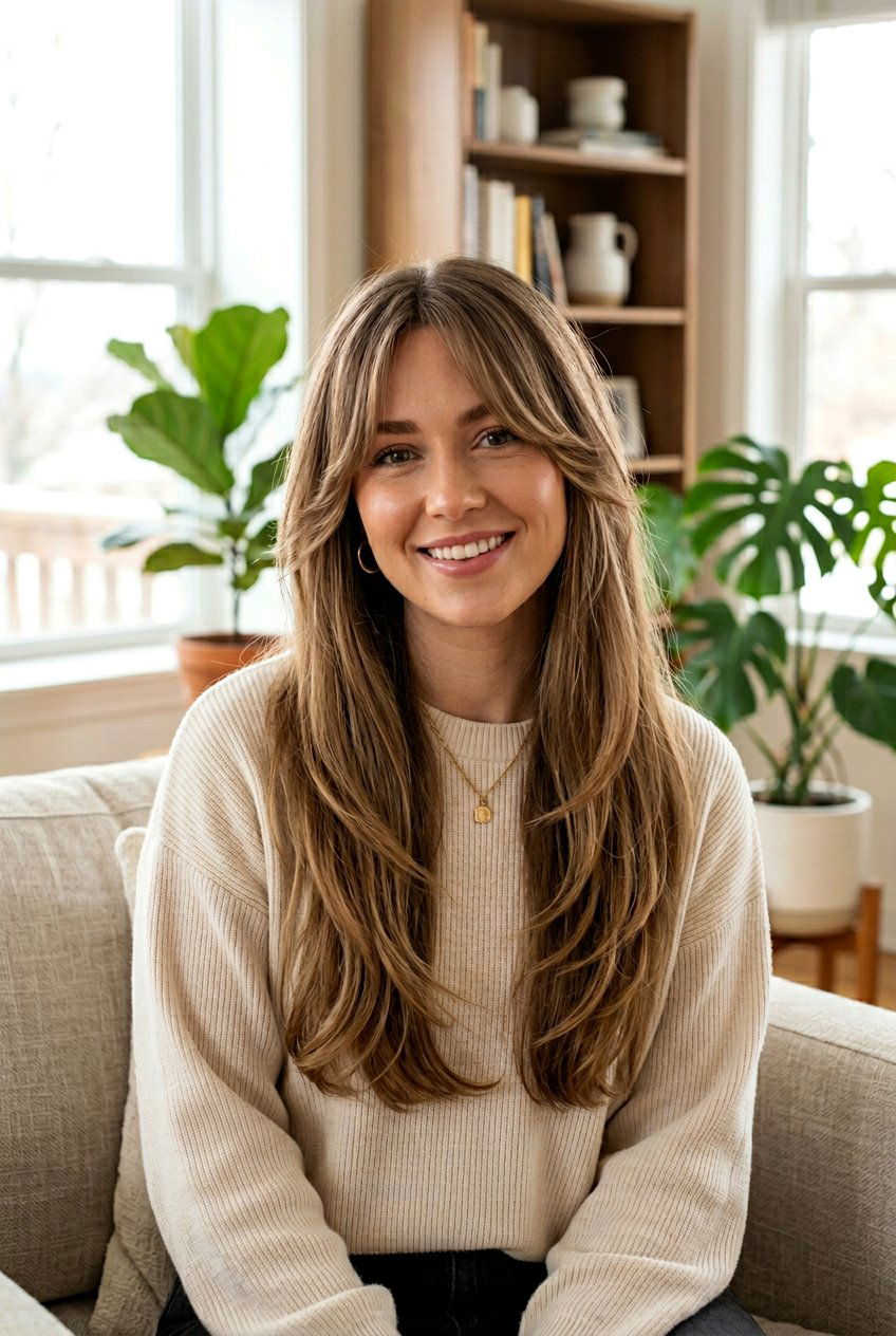 Blunt Long Hair With Layered Curtain Bangs - 20 blunt long haircut with bangs - 20 blunt long haircut with bangs