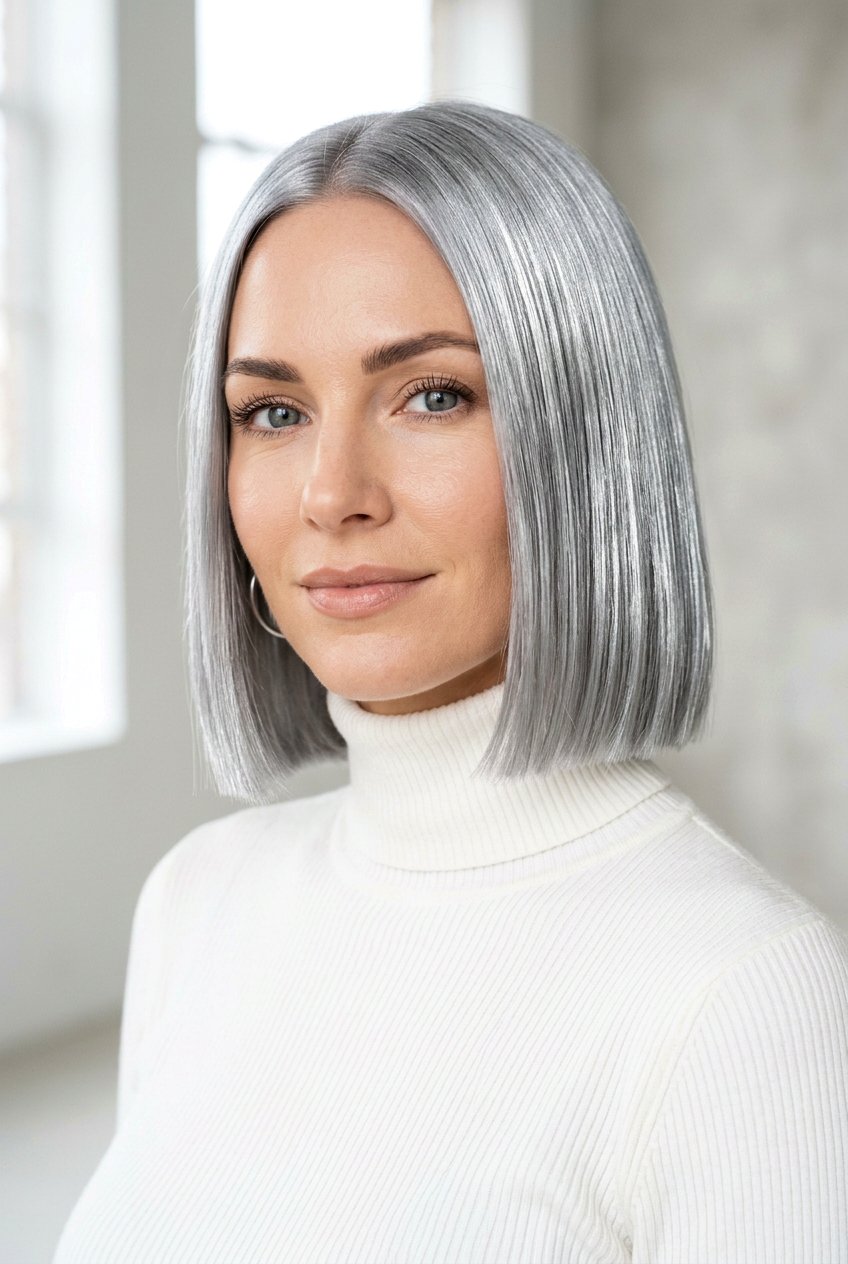 Blunt Metallic Silver Bob - 20 metallic silver bob hair color - 20 metallic silver bob hair color