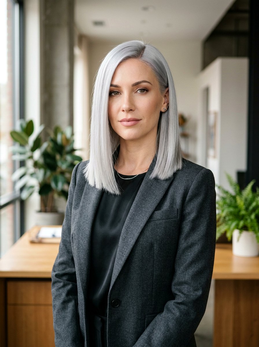 Blunt Silver Lob - 20 silver lob hair color ideas - 20 silver lob hair color ideas