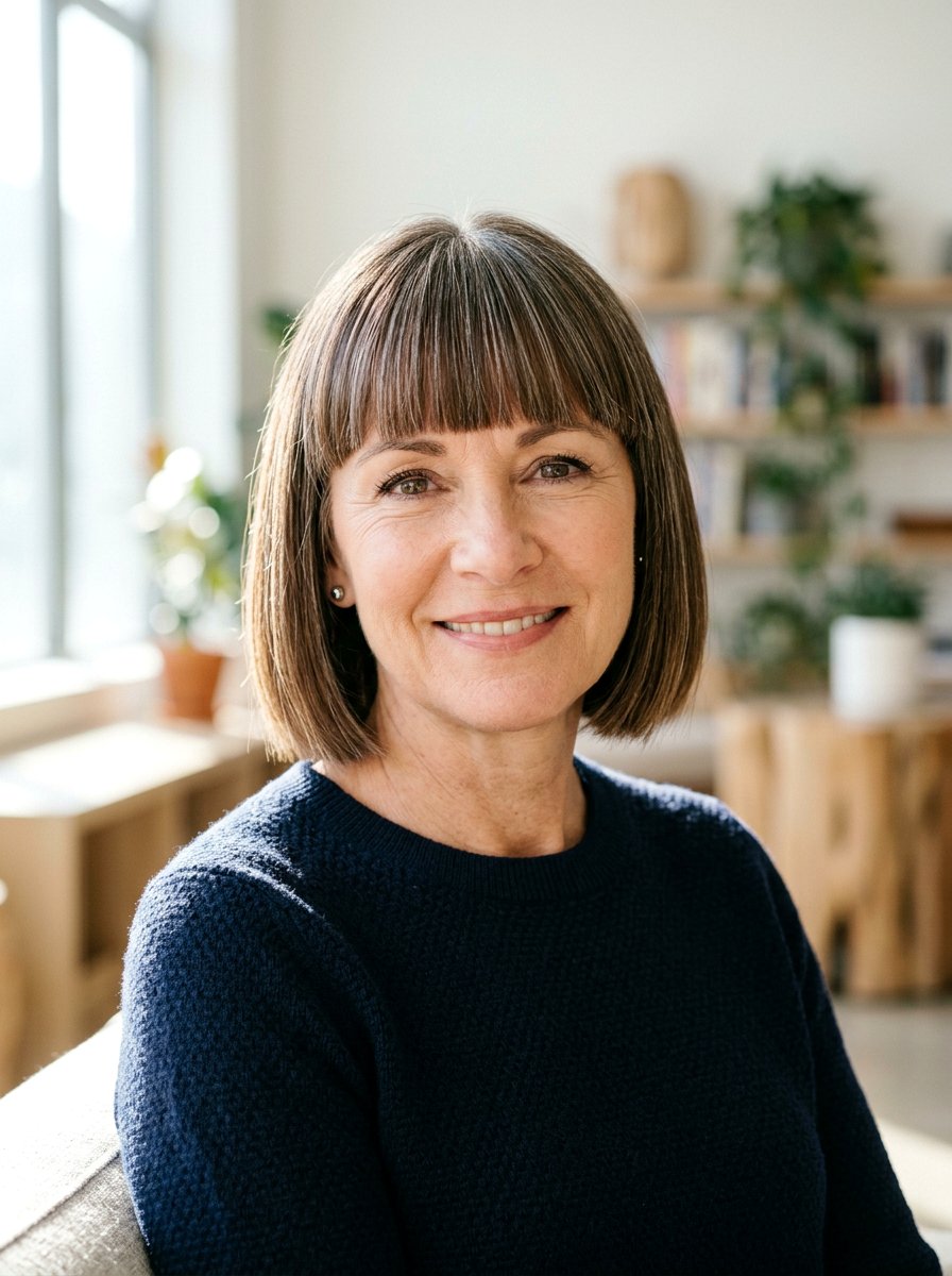 Blunt Straight Cut With Bangs - 20 straight haircut for women over 50 - 20 straight haircut for women over 50