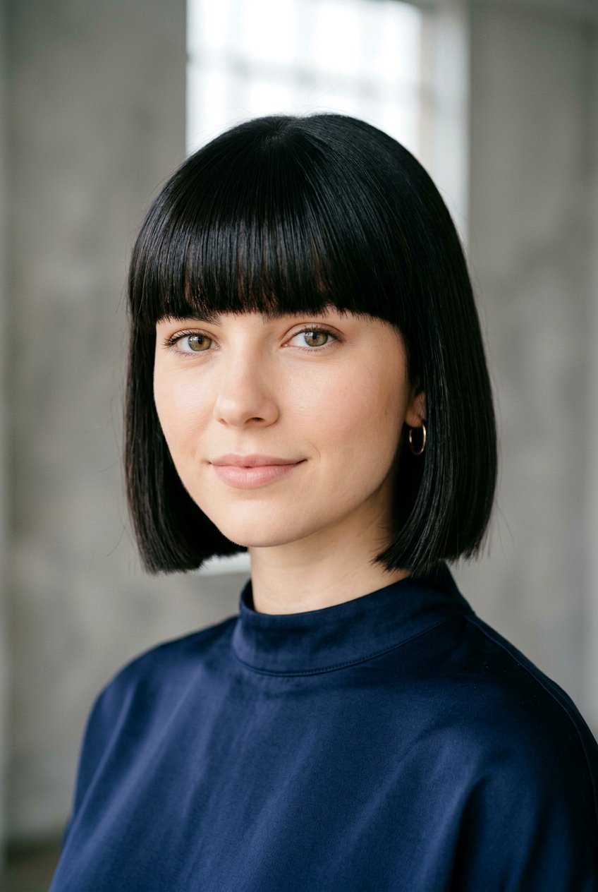 Blunt bob with straight bangs - 20 short hairstyles with bangs - 20 short hairstyles with bangs