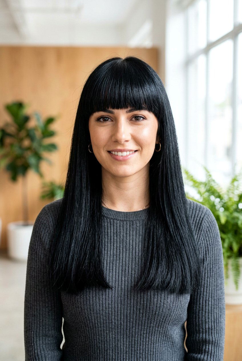 Blunt cut long hair with fringe - 20 hairstyles for oval faces - 20 hairstyles for oval faces